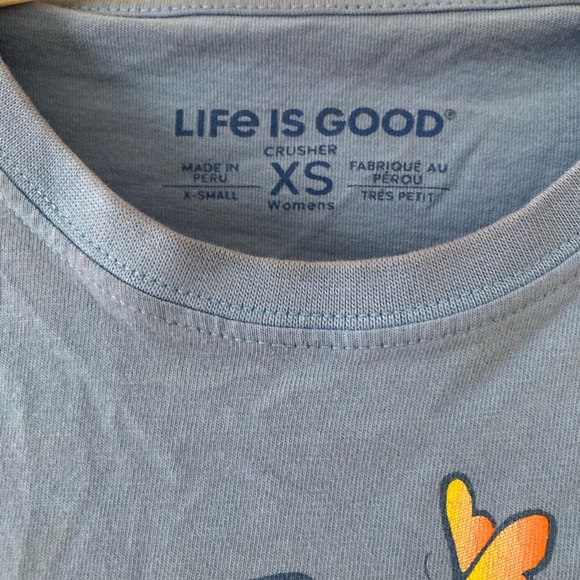 Life Is Good Light Blue Long Sleeve Tee with Dog and Butterfly - Picture 2 of 3